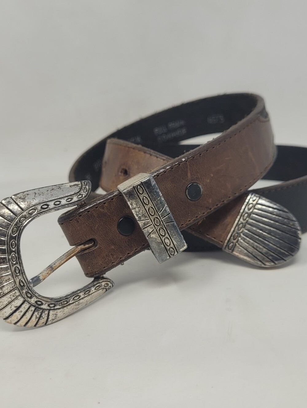 Brushy Creek Belt 36 Brown Black Leather Western Cowboy USA Rodeo Two Tone